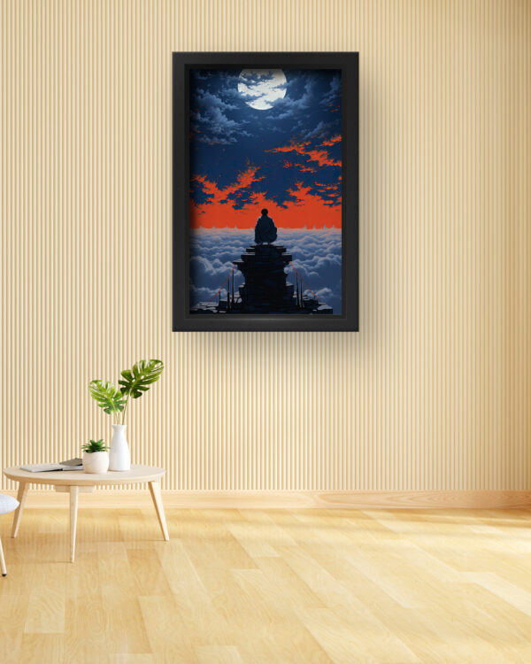 Lone Monk Beneath the Crimson Sky