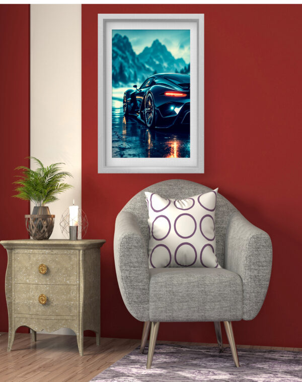 Midnight Supercar Rain Reflection Wall Art