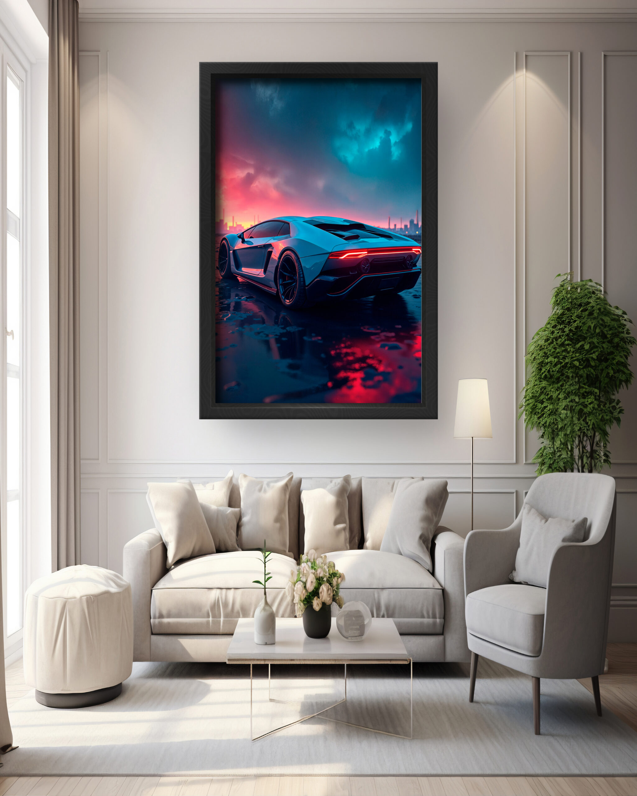 Neon Skyline Supercar Wall Art